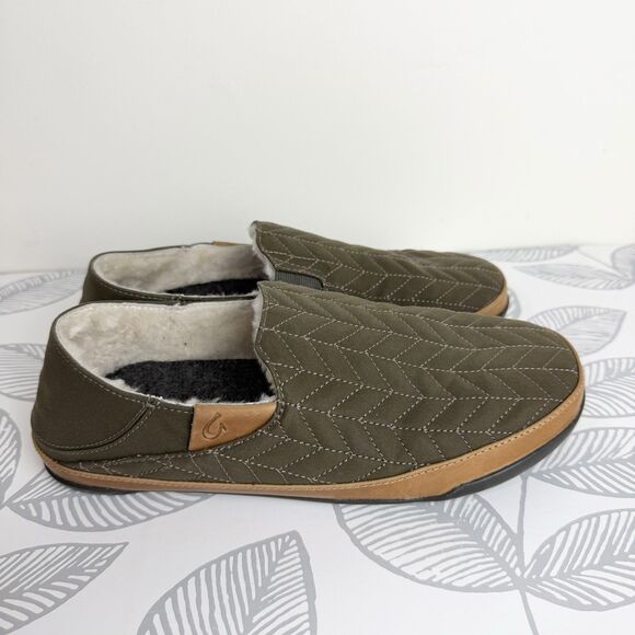 Olukai Hanohano Men’s Slip On Green Quilted Slipper Shoes Shearling Men’s 9 main image 5